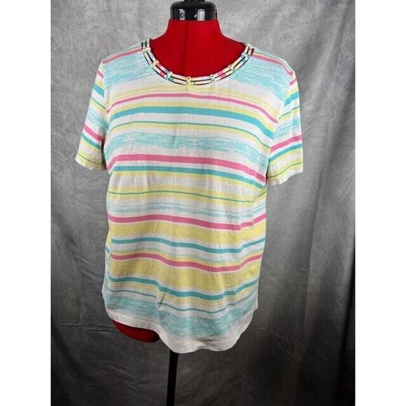 Alfred Dunner Tops - Alfred Dunner Red Multi Color Watercolor Striped Short-Sleeve Top, PXL